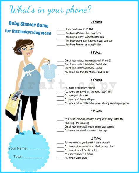 What S In Your Phone Baby Shower Game Printable